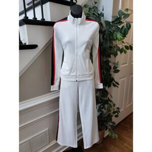 HALFHEART White Zip Up Track Set Size M Red Navy Stripe Athletic Loungewear